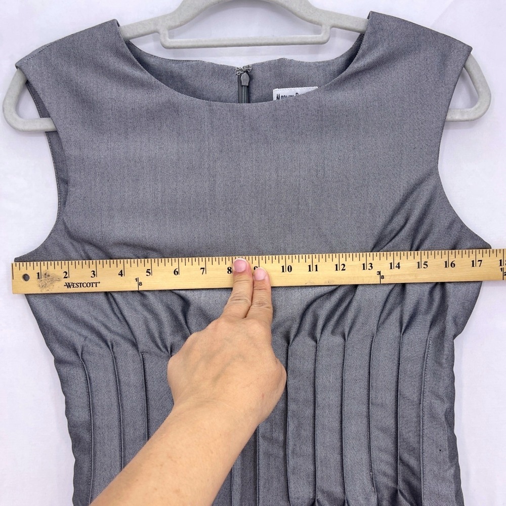 Marvin Richards Silver Gray Pintuck Pleated Sheath Dress 8 Sleeveless Lined - Picture 3 of 9